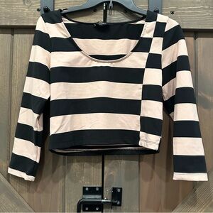 bebe Black and Light Peach/Pink Striped Cropped Top